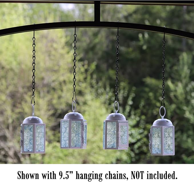 VELA LANTERNS Mini Moroccan Tea Light Candle Holder Lanterns – 4.25" Small Decorative Lantern for Table or Hanging, Metal with Glass Panels – Ramadan, Wedding, Home Decor, Matte White (Set of 4)