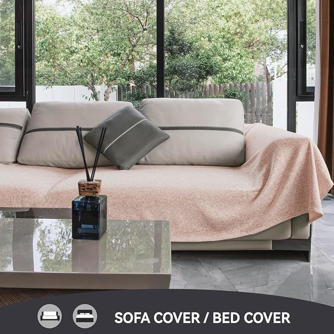 KAWAHOME Summer Sweatshirt Blanket for Bed Lightweight Soft Thin, 71" × 79" | Breathable Jersey Blankets for Hot Sleepers in Air-Conditioned Room, Home Decor Holiday Gift, Heather Pink
