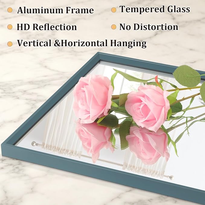 AAZZKANG Metal Wall Mirror with Frame Rectangular Large 26"x18" Decorative Bedroom Bathroom Hanging Mirror Home Wall Decor