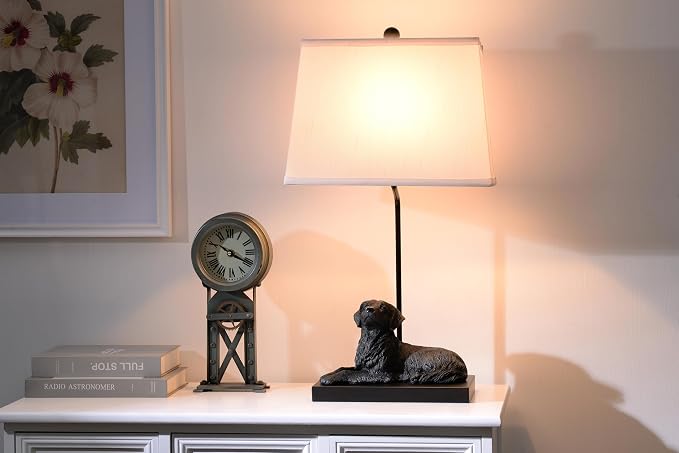 YANIC Desk Lamp with Black Dog Statue, Resin Lamp for Bedroom, 3 Way Dimmable Rotary Switch, Home Décor Accents for Living Room, Office, Dormitory, Reading Room (24061)