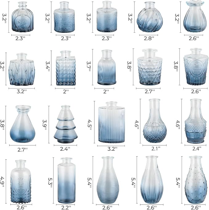 BEAHOT Bud Vase in Bulk - Flower Vases for Wedding Decorations, Glass Vase for Table Decorations, Small Vase for Home, Mother's Day, Centerpieces, Party, Office (32pack,Blue)