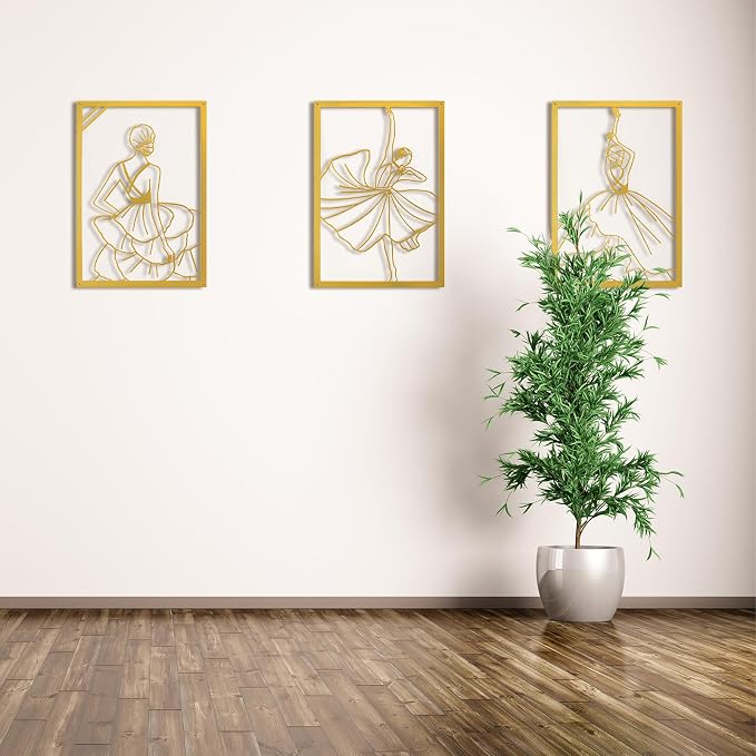 Art3d Set of 3 Black Metal Wall art, Wall Decor for Living room,Dining Room,Hallway, Dance Room, Line Art Wall Décor,Dancer theme Wall Art Style