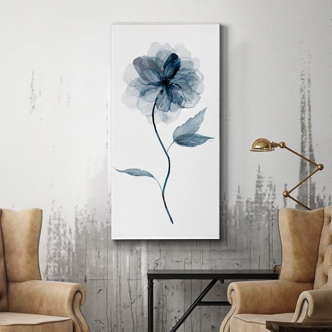 Renditions Gallery Canvas Floral Wall Art Nature Paintings & Prints Delicate Indigo Flower Modern Glam Romantic Canvas Artwork Decorations for Bedroom Office Kitchen - 12"x24" LT43