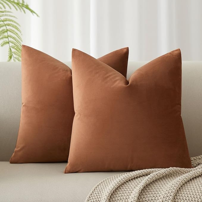 JUSPURBET Decorative Velvet Throw Pillow Covers 18x18 Set of 2,Mocha Mousse