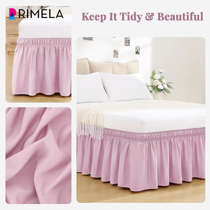 Baby Purple Bed Skirt Queen Size 15" Drop, Elastic Wrap Around Bedskirt | Solid ruffled, Wrap-around/elastic, Wrinkle & Fade resistant, with Adhesive Strips, Gift Packed, Machine Wash/Tumble Dry/Iron