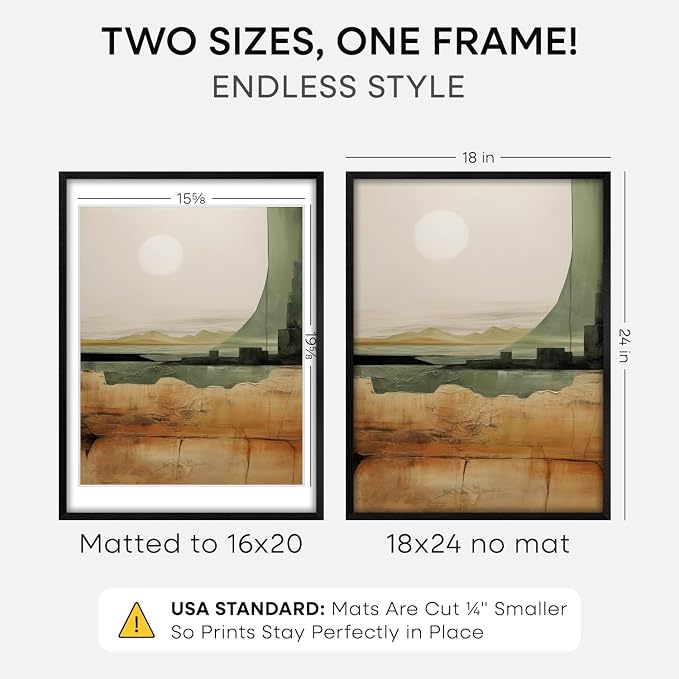 Homeforia 18x24 Black Oak Poster Frame, High-End Wood, 16x20 Mat, Glass