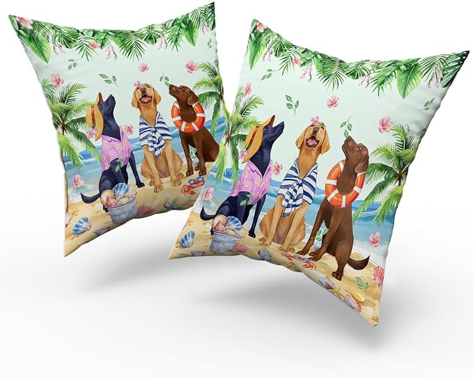 Giwawa Summer Dogs Pillow Covers Set of 2 20"x20" Funny Coastal Beach Puppy Square Pillowcases Tropical Palm Leaf Floral Soft Cotton Throw Cushion Covers for Sofa Couch Patio Living Room Decor