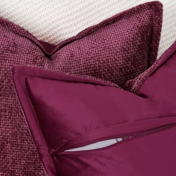 MADIZZ Decorative Chenille Velvet Throw Pillow Covers Set of 2 Soft Boho Textured Neutral Couch Throw Pillow for Bed Modern Farmhouse Home Decor for Sofa Livingroom Burgundy 12x20 Inch