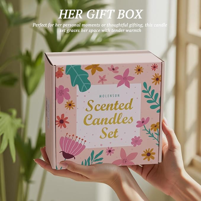 Molensun 4 Pack Candles for Home Scented, 28 oz Long Lasting Candles, Soy Candle Set Gift for Women - Scents of Lemon Eucalyptus/Vanilla Cupcake/Sage &Citrus/Lavender Thyme