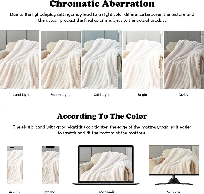 NEWCOSPLAY Faux Fur Fluffy Bubble Queen Blanket for Couch, Ivory, 90"x90" | Soft Thick Warm Bubble Blanket for Couch Sofa Bed 550GSM, Plush Cozy Luxury Decorative Throw, Gift for Women Men