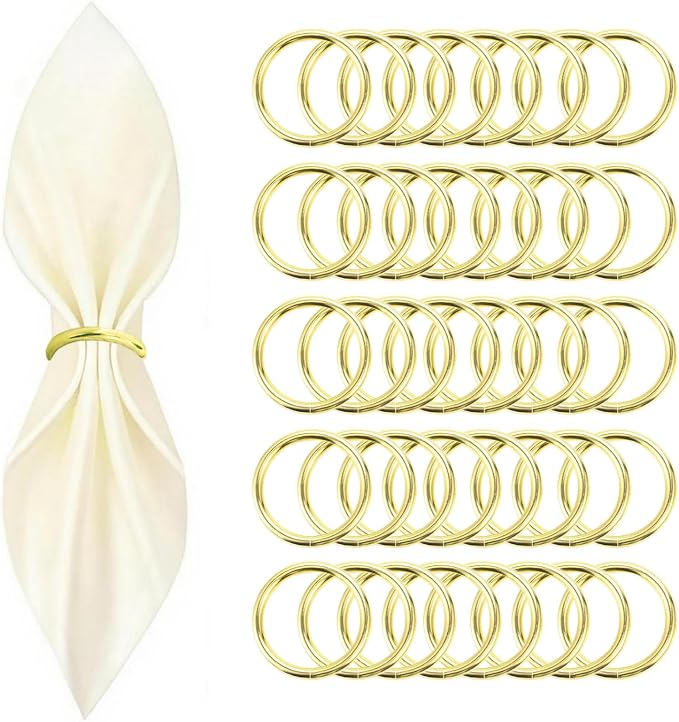 40 Pcs Gold Napkin Rings - Metal Napkin Ring(Round) | Stainless Steel Napkin Rings for Table Settings Wedding Christmas Party Dinner Table