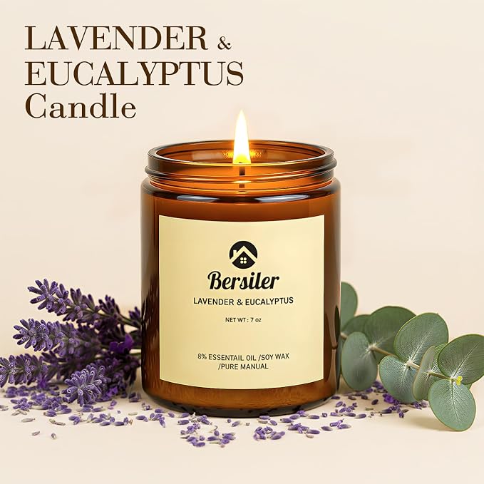 Scented Candles, Lavender Eucalyptus Candles, Soy Wax Candle, Stress Relief and Relax Aromatherapy Candles for Home Bathroom Gift for Women Birthday Christmas, 7OZ