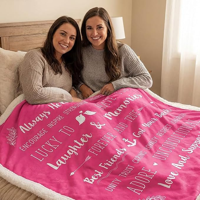 PAVILIA Best Friend Blanket - Friendship Gifts for Women, Soul Sister & Long Distance Bestie Gift, Soft Cozy Sherpa Throw with Sentimental Quotes, BFF Birthday Gift Idea, Pink