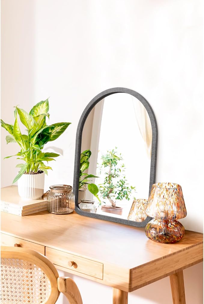 Arch Wall Mirror Wooden Framed Vintage Rustic Farmhouse Vanity Mirrors Decor Bathroom Bedroom Entryway Hallway Living Room New Home 16"×12"