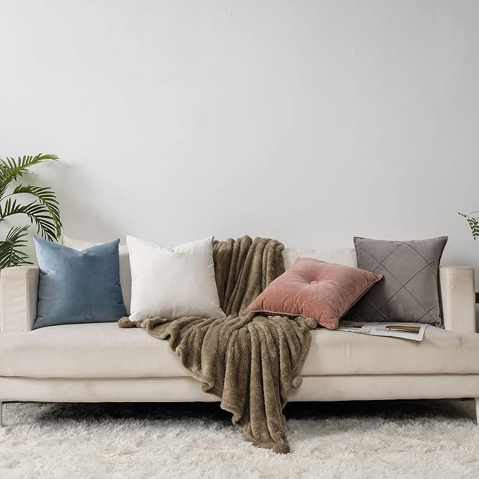 Light Blue Euro Decorative Velvet Throw Pillow Covers 26x26 inch Set of 2 with Zipper Luxury Soft Solid Square Cushion Covers Case for Sofa Couch Bed Living Room