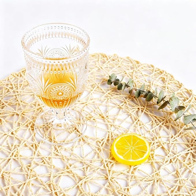 IcosaMro Beige Round Placemats Set of 12 for Dining Table, 13 Inches Paper Woven Boho Small Decorative Circle Place Mat for Wedding Christmas Thanksgiving Day Holiday Dinner, Beige