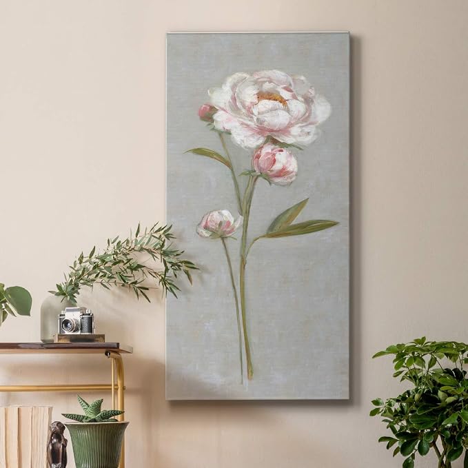 Renditions Gallery Canvas Nature Wall Art Modern Paintings Decorations Magical Pink Peony Romantic Canvas Artwork Wall Hanging Glam Prints for Bedroom Office Kitchen - 12"x24" LT43