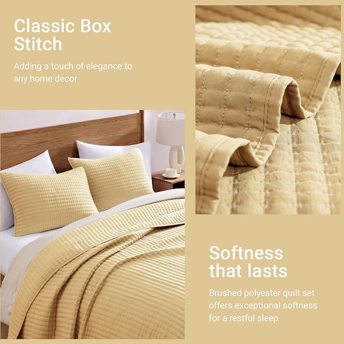 WRENSONGE King Size Quilt-Lightweight Bedspreads Yellow King Quilt Bedding | Soft Coverlet with 2 Pillow Shams for All Seasons, Suitable for Bed, Couch, 3 Pieces, 106"x94"