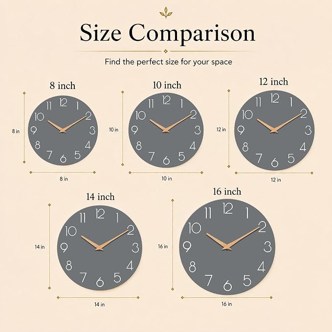 cicininc 10 Inch Battery Operated Wall Clock, Silent Analog, Gray | Living Room | Kitchen | Office | Bathroom | Modern Style | Easy-to-read Numbers