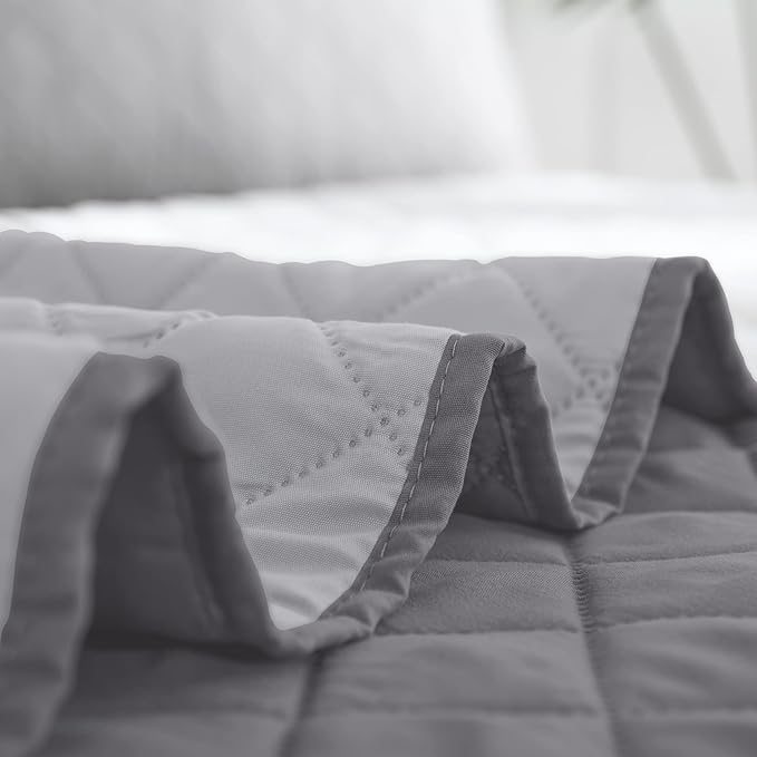 Easy-Going Reversible Quilt Set Twin, Bedspread with 1 Shams | Gray/Light Gray, Lightweight Microfiber Bed Comforter, 1 Quilt + 1 Pillow Shams, All-Season Coverlets for Bedroom