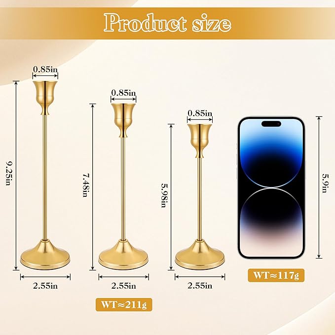 6PCS Candlestick Holders, Taper Candle Holder for Candlesticks, Metal Taper Candle Holders Glaceful Decor Set for Wedding Centerpieces, Christmas, Birthday Party, Holiday Dinning Table Décor