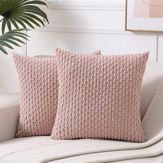 Fancy Homi 2 Packs Dusty Pink Decorative Throw Pillow Covers 12x12 Inch for Couch Bed Sofa, Modern Farmhouse Boho Home Decor, Soft Cute Plush Corduroy Cushion Case 30x30 CM
