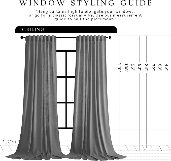 Jowels Dark Grey Linen Curtains 90 Inch Long 2 Panels for Living Room | Light Filtering Semi Sheer Curtain, Back Tab Pocket Pleated Look, Boho Farmhouse Textured Privacy Drapes for Bedroom Window