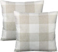 VAKADO Beige Buffalo Plaid Cotton Linen Throw Pillow Covers 20x20 Set of 2 | Beige buffalo check cotton linen, hidden zipper. Farmhouse throw pillow covers for porch. Machine washable.