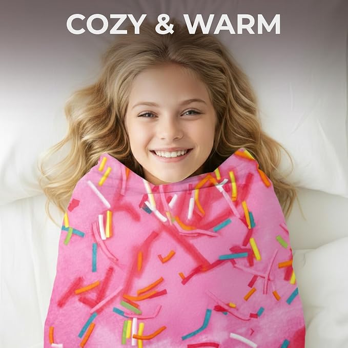 Zulay Kitchen Giant Double Sided Glazed Donut with Gift Box Packaging - Novelty Blanket for Adults & Kids - Soft Flannel Round Glazed Donut Blanket for Indoors, Outdoors, Home 285 GSM - 60 Inches