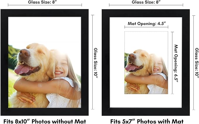 Americanflat 8x10 Picture Frame with Shatter-Resistant Glass - Use as 5x7 Frame with Mat or Display 8x10 Photo Without Mat - Signature Collection - Picture Frames for Tabletop and Wall Display - Black