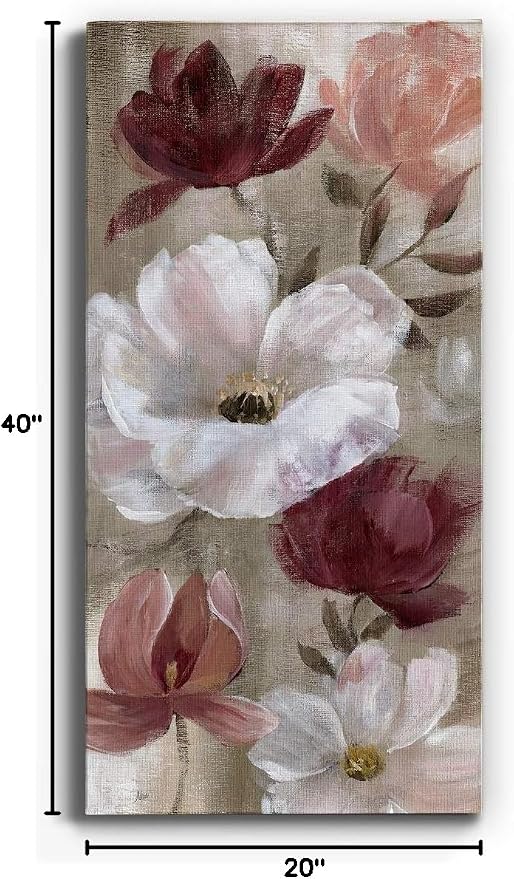 Renditions Gallery Canvas Flower Wall Art Home Paintings & Prints Colorful Rose Garden Glam Modern Romantic Botanical Artwork Decorations for Bedroom Office Kitchen - 20"x40" LT43