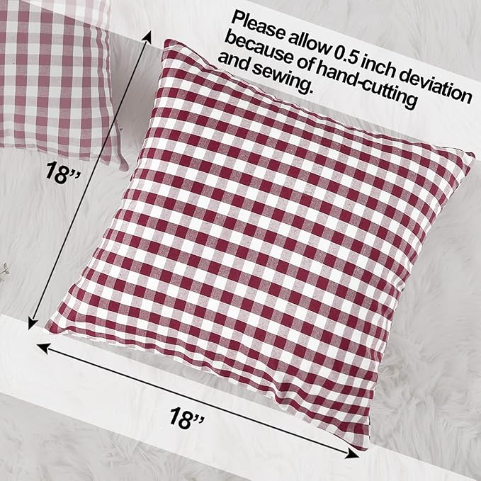 Red and White Farmhouse Boho Gingham Throw Pillow Covers 18x18 Set of 2 | Red and White Checkered Gingham Plaid Christmas Decorative Throw Pillow Covers Set of 2, Fundas Para Cojines De Sala Navidad
