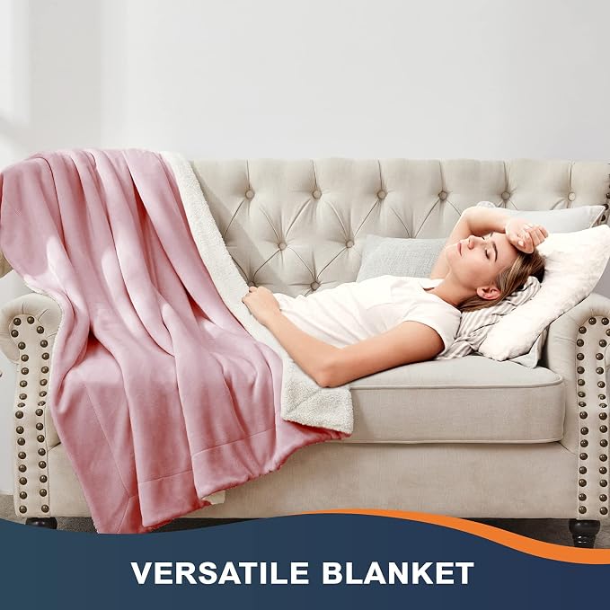 Walensee Sherpa Fleece Blanket (Queen Size 90”x90” Blush) Plush Throw Fuzzy Super Soft Reversible Microfiber Flannel Blankets for Couch, Bed, Sofa Ultra Luxurious Warm and Cozy for All Seasons