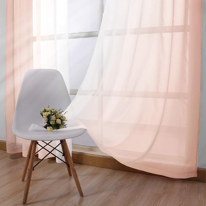 DWCN Ombre Faux Linen Sheer Curtains - Semi Voile Gradient Grommet Top Curtains for Bedroom and Living Room, 52 x 96 Inches Long, Set of 2 Window Curtain Panels, Blush