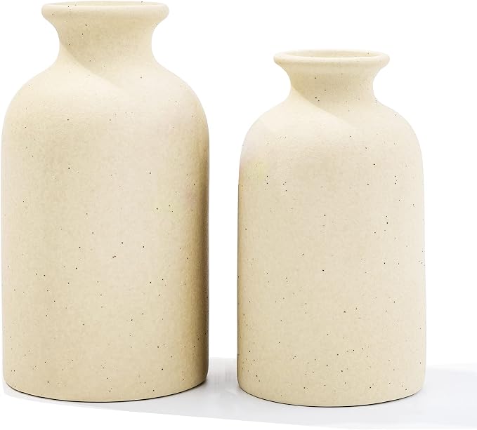 White Ceramic vases Home Decor 2pcs Small vase Set Boho vase Modern Farmhouse Decor (Beige Spot)