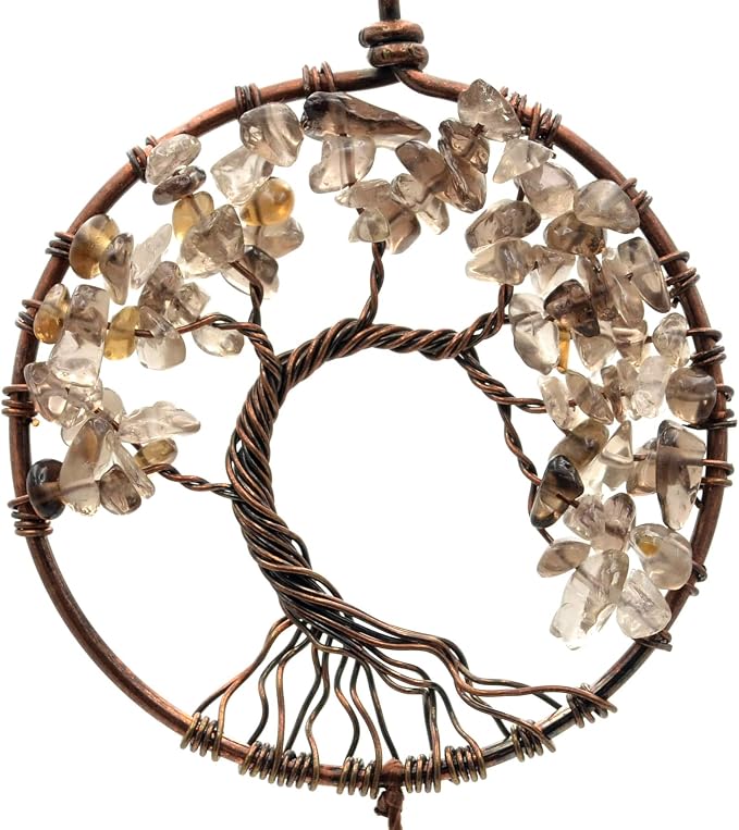 Urdeoms Tree of Life Crystal Dream Catchers for Boys Brown Boho Dream Catcher Wall Decor for Bedroom Adult Smoky Quartz Hanging Decor for Dorm Living Room(NO.10)