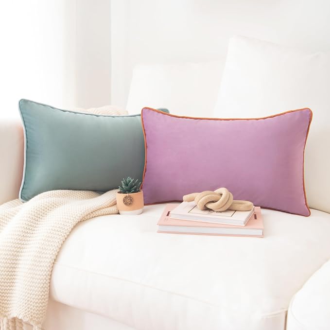 MONDAY MOOSE Decorative Throw Pillow Covers Cushion Cases, Set of 2 Soft Velvet Modern Double-Sided Designs, Mix and Match for Home Decor, Pillow Inserts Not Included (12x20 inch, Purple/Teal)
