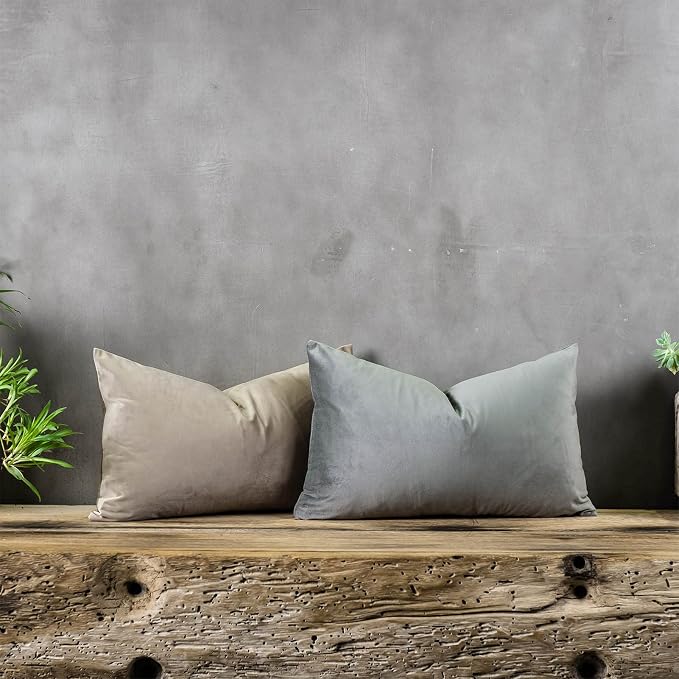 Stone Decorative Lumbar Velvet Throw Pillow Covers 12x20 inch Set of 2 with Zipper Luxury Soft Solid Rectangle Cushion Covers Case for Sofa Couch Bed Living Room