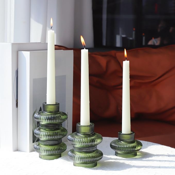 VOHO 12pcs Green Candlestick Holders for Spring and Christmas Decorations
