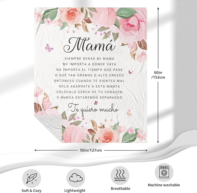 Regalos para Mamá, Regalos para Mama En Español, Regalos para Mamá De Cumpleaños, Mom Gifts from Daughter Son, Birthday Gifts for Mom in Spanish, Mama Gifts Throw Blanket 60" x 50"