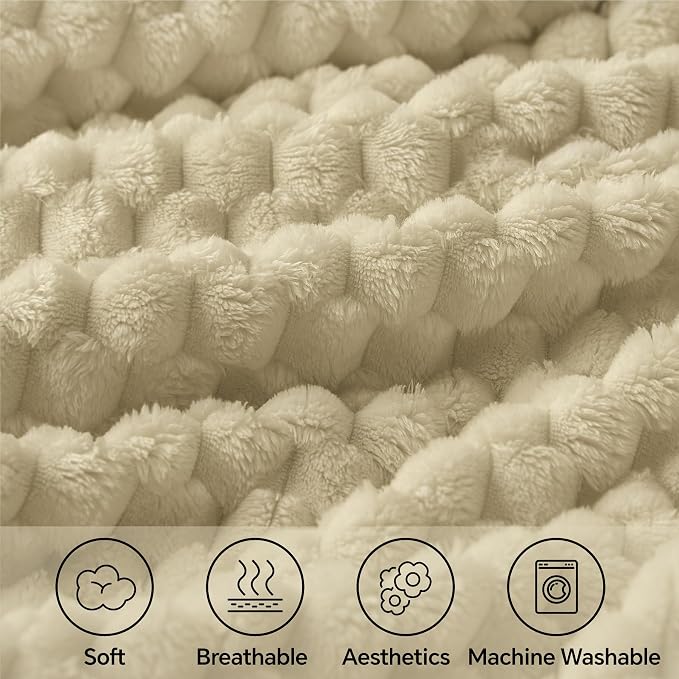 BEDELITE Almond Twin Blanket for Couch, Soft Cozy Gifts for Women, 60 * 80 | 3D Jacquard Decorative Fleece Blanket, Super Soft Plush Throws, Cute Birthday Gift for Women & Men, Suitable for All Seasons
