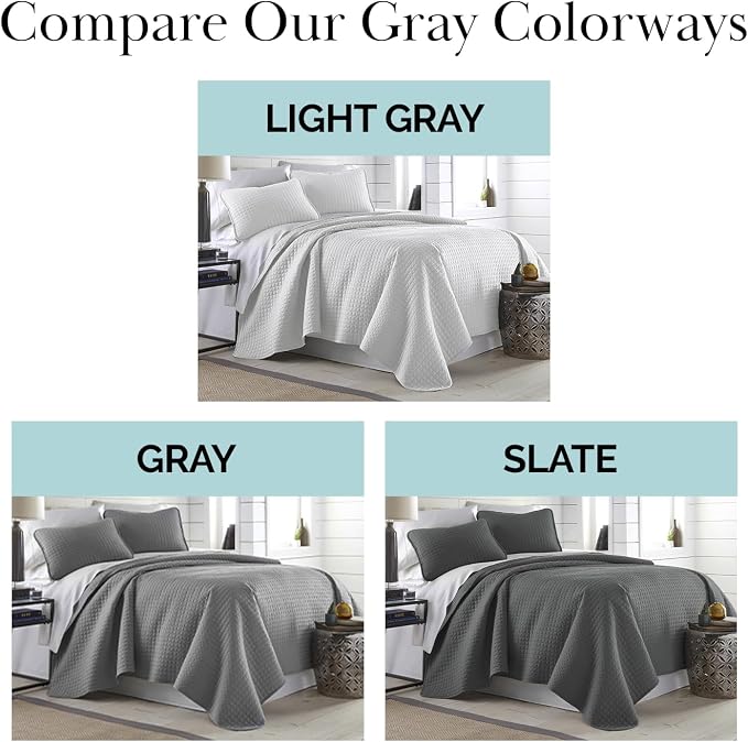 Southshore Fine Living, Inc. Twin XL Quilt Set, Dorm Room Bedding Essentials, Hotel Quilt, Soft Bedspread Twin XL Grey Quilt Bed Spread with Pillow Sham, Vacation Rental Quilt, Steel Grey Quilts
