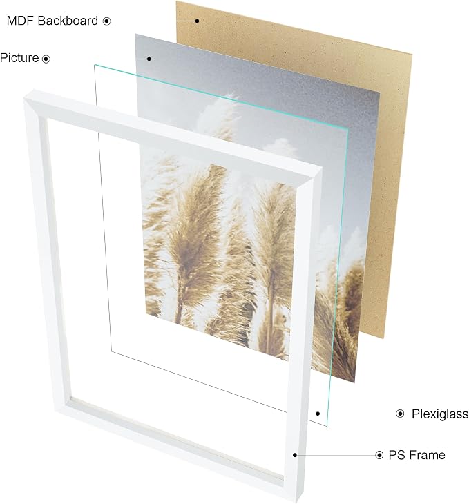 Gallery Wall Frame Set, 8 Pack White Picture Frames, Large | Collage Pampas Grass Prints Wall Art Decor for Living Room, Entryway, Stairway, Bedroom, Assorted Size