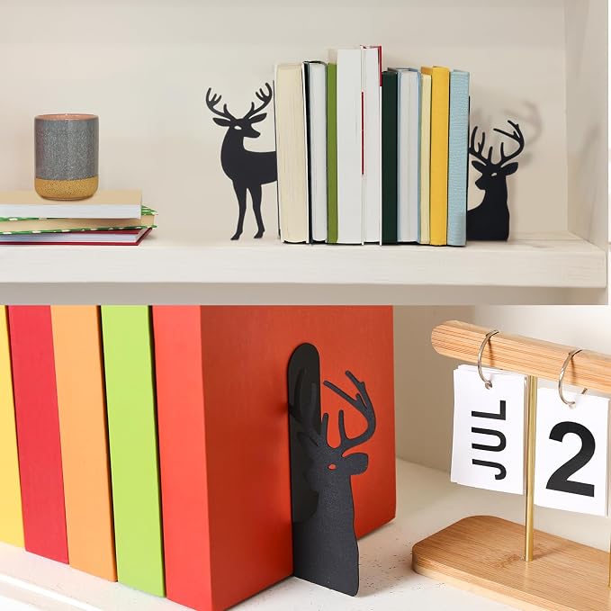 Geelin Reindeer Metal Bookends Set of 2 Black Reindeer Head