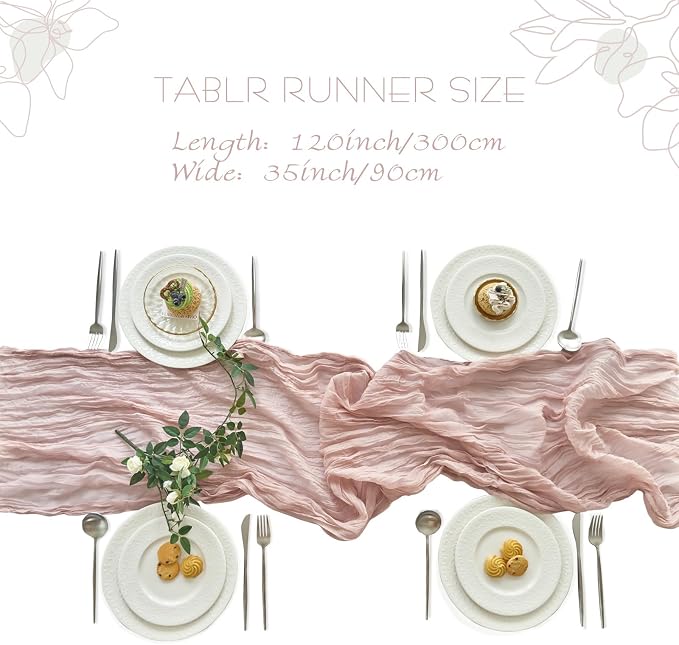IVAPUPU 1 Pcs Cheesecloth Table Runner - 10ft Dusty Pink Boho Gauze Cheese Cloth Table Runners for Baby Shower Decoration Wedding Party Summer Garden Farmhouse Decor