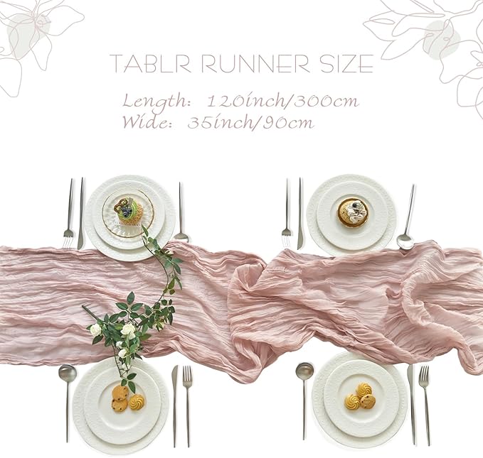 IVAPUPU Dusty Pink Table Runner 120 Inches for Birthday Party Home Decor | 4 Pcs Boho Gauze 10FT Cheesecloth Table Runners for Wedding Baby Shower Decorations Summer Garden Farmhouse