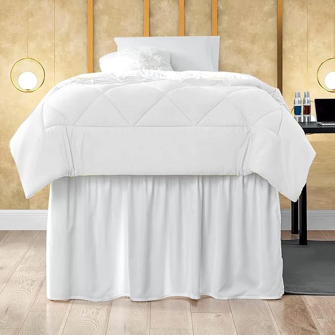 Mattress-Homes Ruffled Dorm Bed Skirt, Twin XL, 38-Inch Drop, Tailored with Split Corners, White Dust Ruffle for Lofted College Beds, Twin Extra Long Dorm Bedding Essential