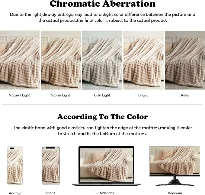 NEWCOSPLAY Faux Fur Fluffy Bubble Throw Blanket for Couch, Linen, 50"x60" | Soft Thick Warm Bubble Blanket for Couch Sofa Bed 550GSM, Plush Cozy Luxury Decorative Throw, Gift for Women Men
