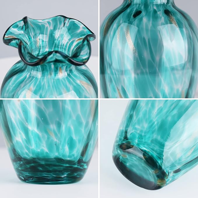 Hand-Blown Glass vase, Featuring a Distinctive Wide-Mouth Design. A Modern Glass Art piece Ideal for Centerpiece Floral Arrangements in Living Rooms, Kitchens, Weddings, Dining Tables, and Offices.