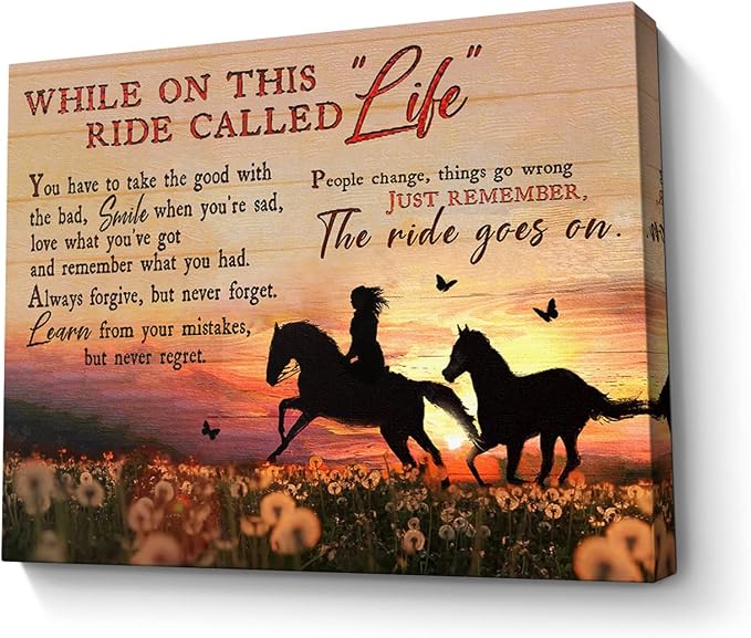 Rustic Religious Horse Wall Art Life with Girl Picture Inspirational Painting Horse Gifts for Girls Framed Modern Artwork for Girls Bedroom Home Decor 12x16 inch